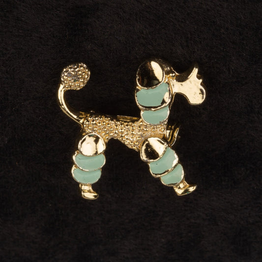 Vintage Blue Enamel Poodle Gold Toned Brooch