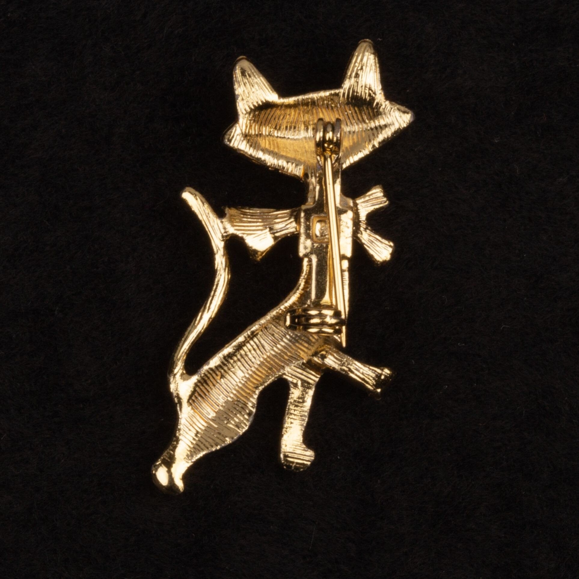 Vintage Cat with Red Enamel bow Gold Toned Brooch
