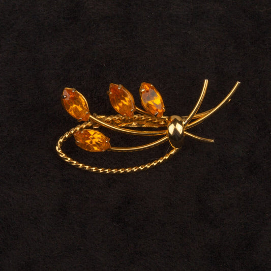 Vintage Amber Navette Rhinestone Brooch