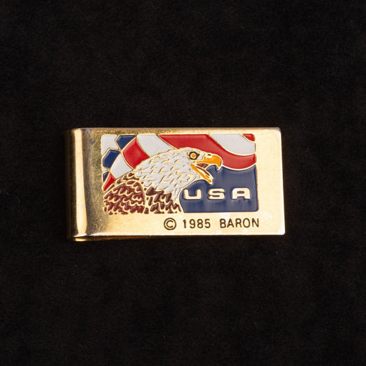 Vintage 1985 Baron Enamel Eagle USA Money Clip Gold Toned