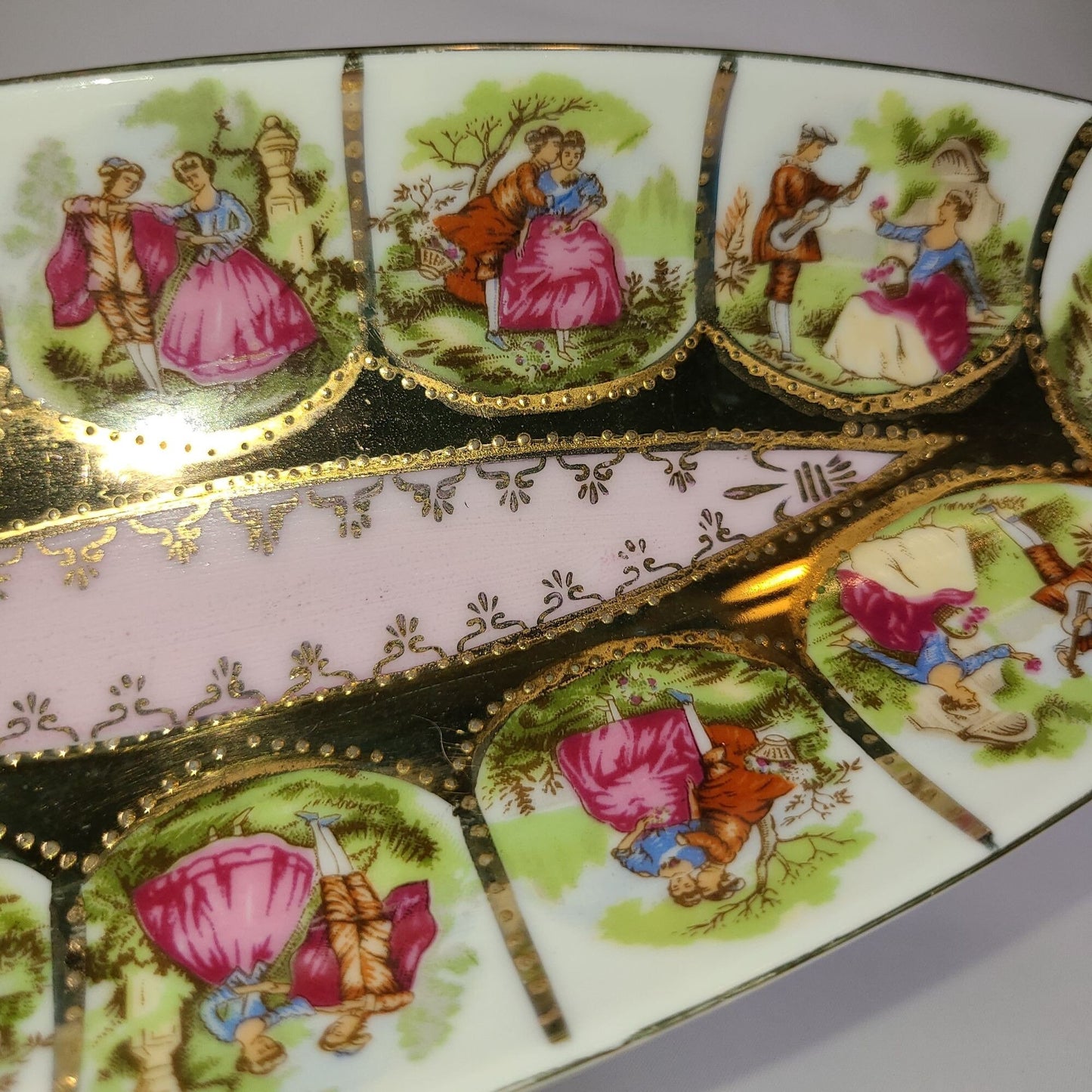 Vintage Royal Vienna Courting Couple Relish Dish 1102 Beehive Layout