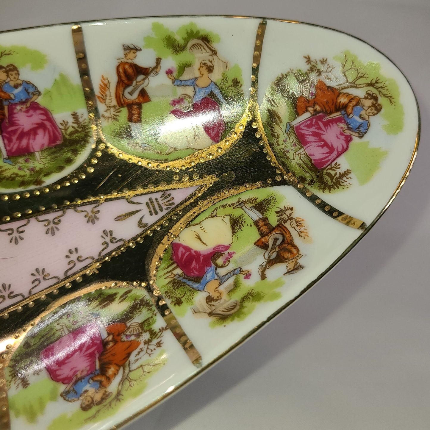 Vintage Royal Vienna Courting Couple Relish Dish 1102 Beehive Layout