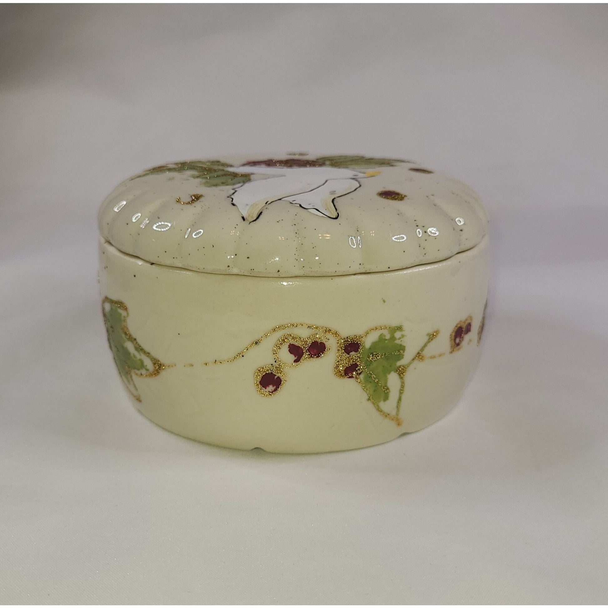 Vintage Hand Painted Dove Ceramic Trinket Box with Lid