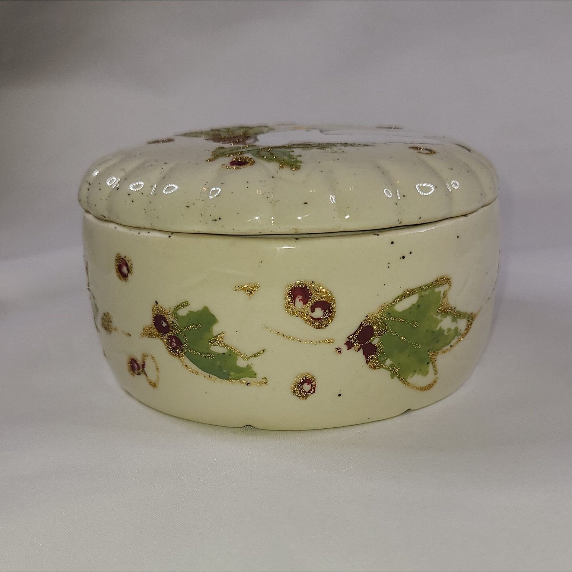 Vintage Hand Painted Dove Ceramic Trinket Box with Lid