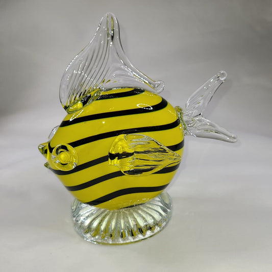 Hand Blown Art Glass Fish Figurine Yellow and Black Striped