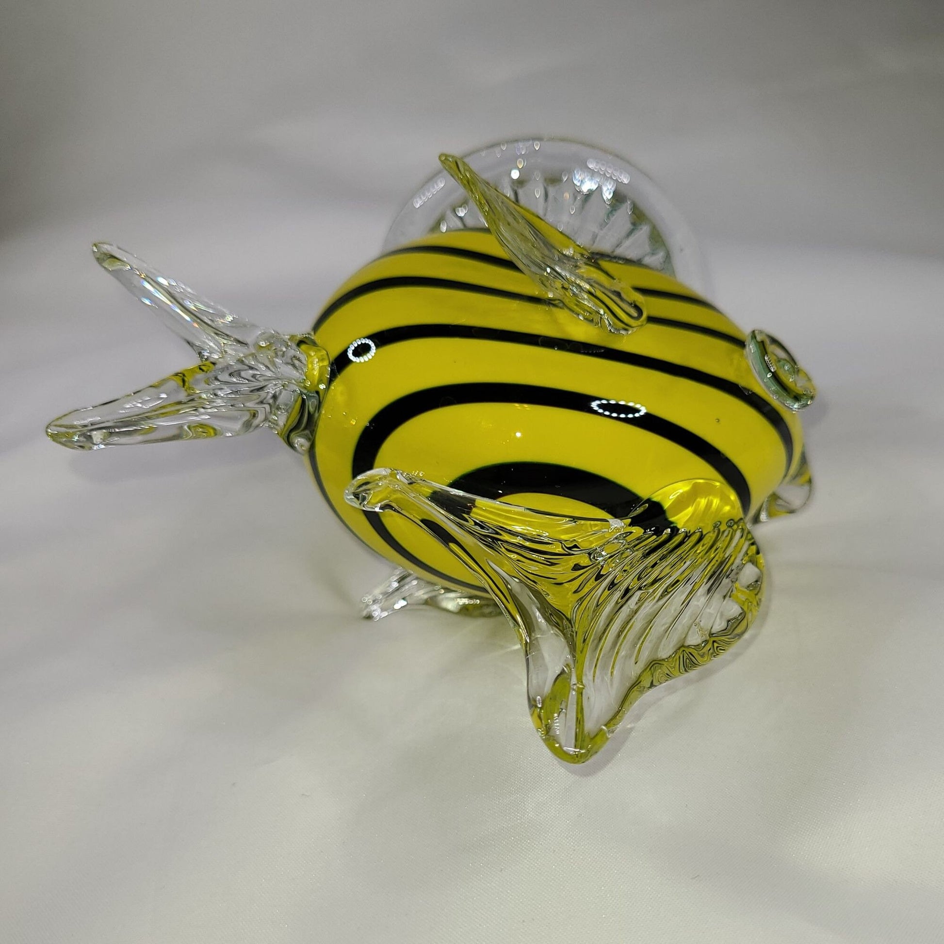 Hand Blown Art Glass Fish Figurine Yellow and Black Striped