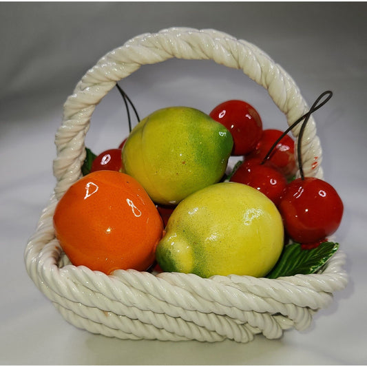 Vintage Made in Italy Latticework Ceramic Basket With Fruit Decor