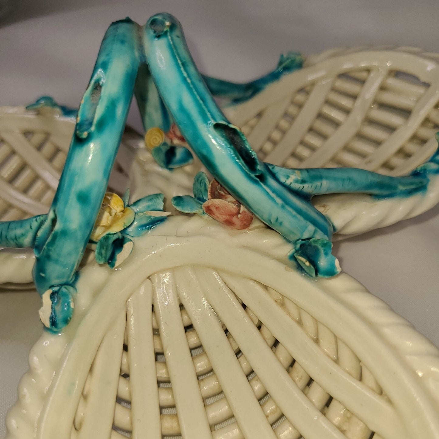 Vintage Made In Italy Latticework Floral Basket Trinket Dish