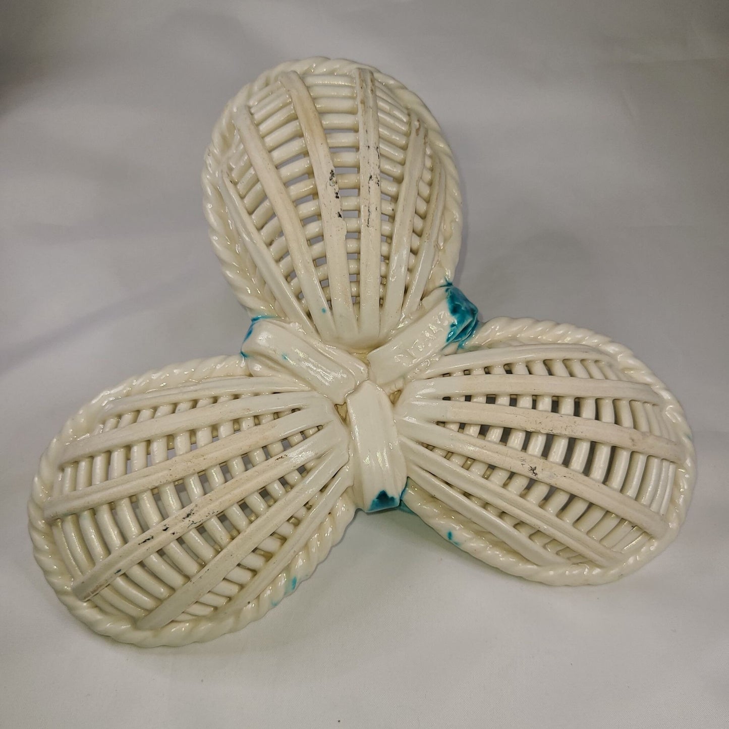 Vintage Made In Italy Latticework Floral Basket Trinket Dish