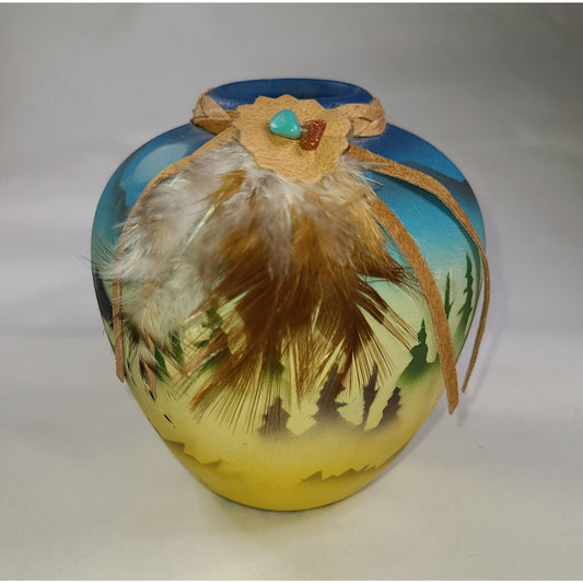 Air Brushed Southwestern Pottery Bear Small Vase