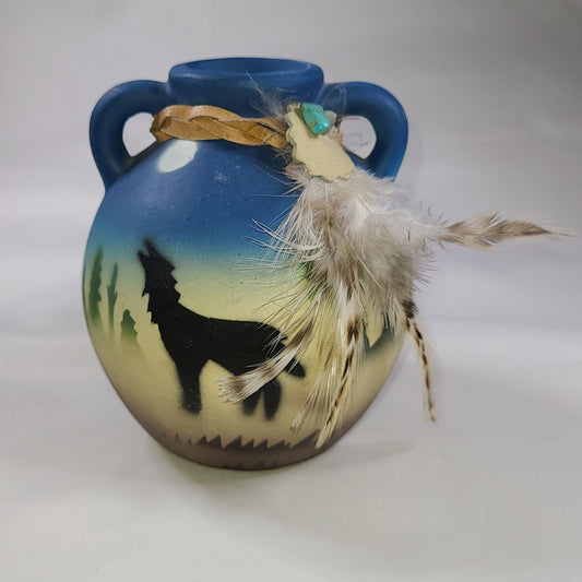 Air Brushed Southwestern Pottery Coyote Small Vase