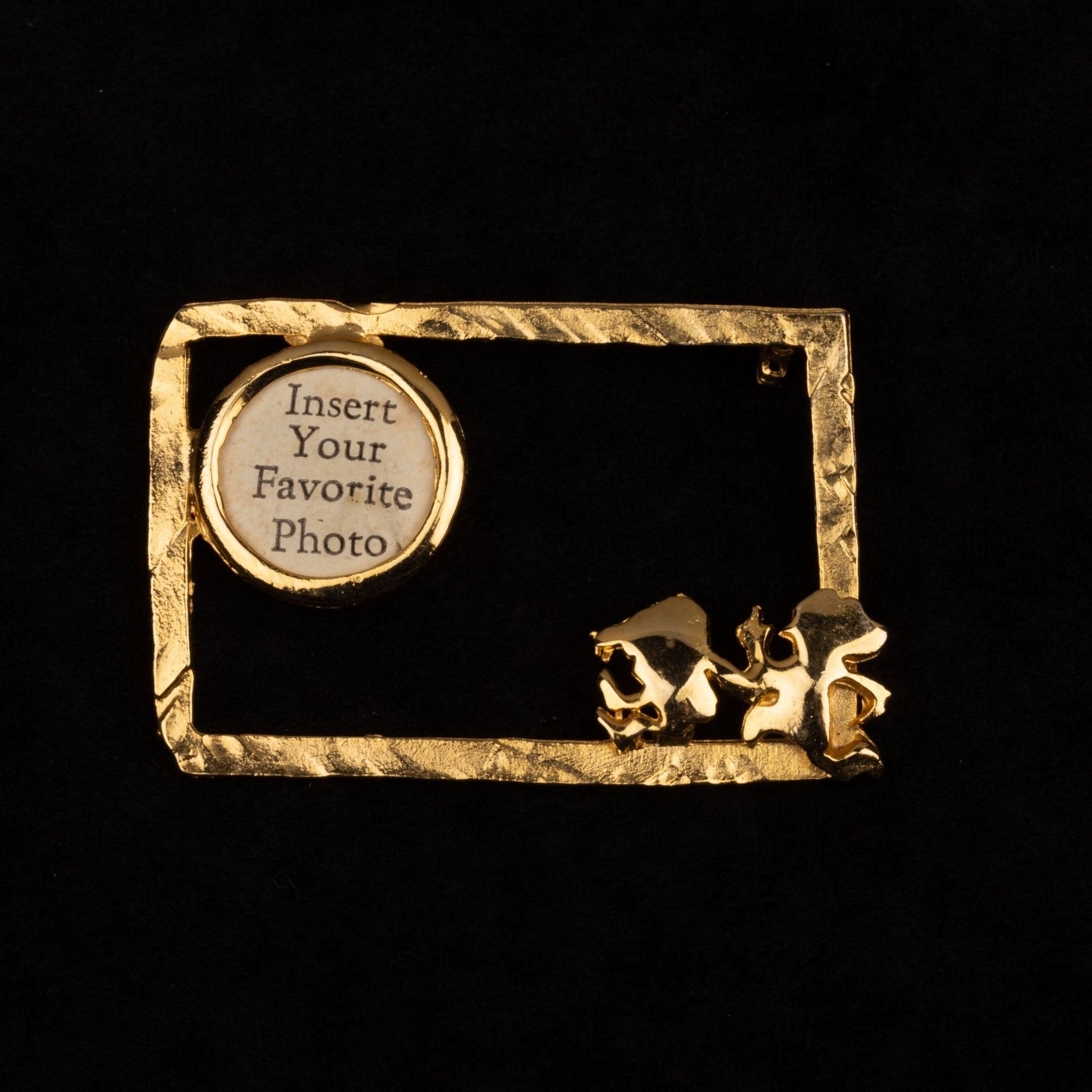 Vintage Tiny Photo Frame Gold Toned Brooch