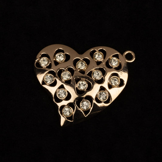 Rhinestone Heart Gold Toned Pendant