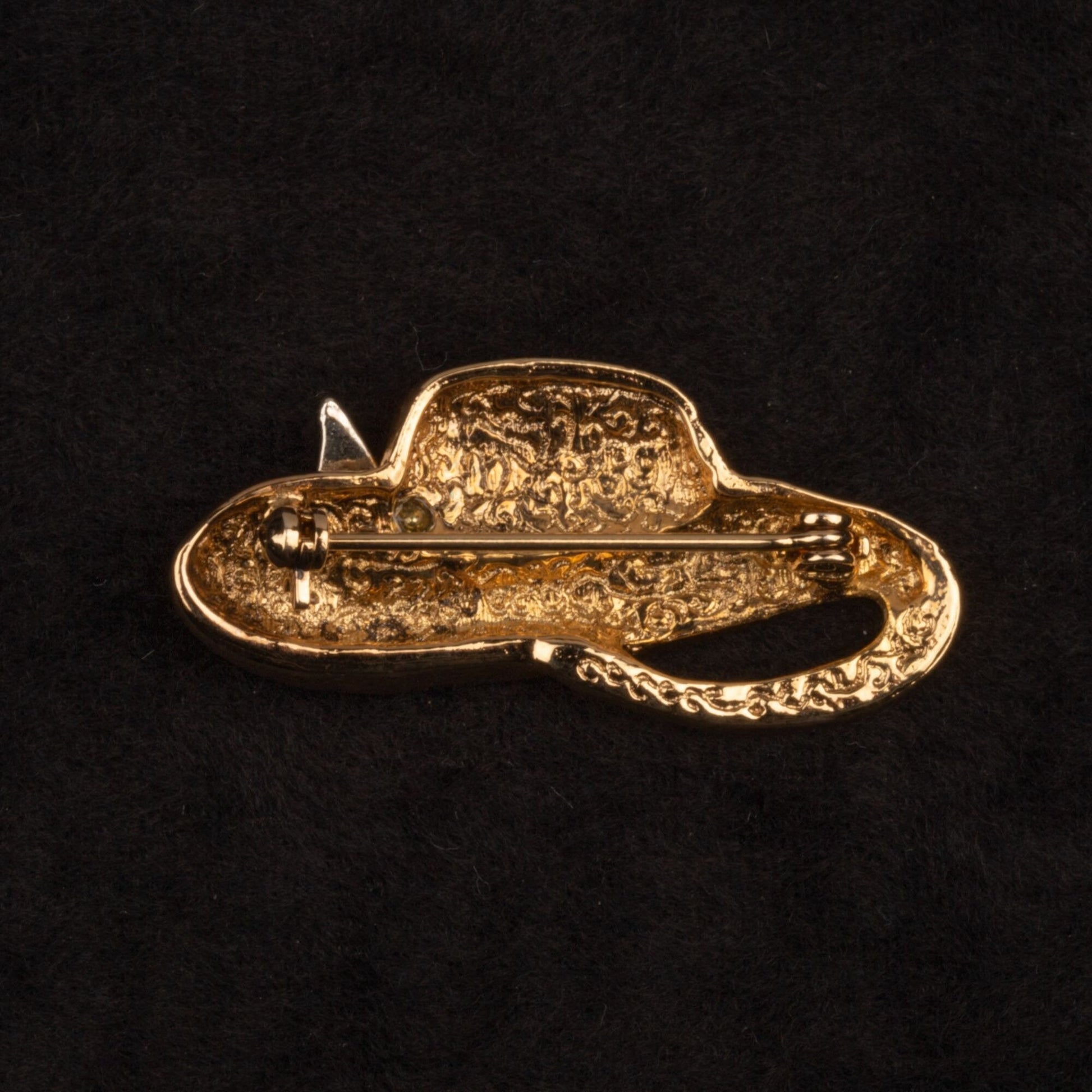 Vintage Rhinestone Bow Hat Gold Toned Brooch