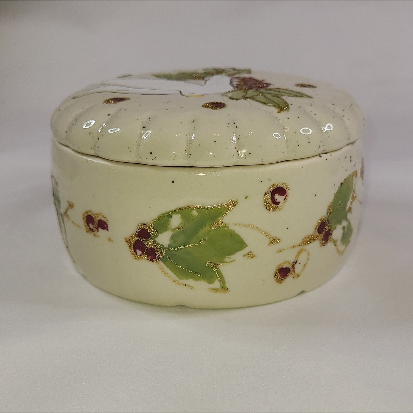 Vintage Hand Painted Dove Ceramic Trinket Box with Lid