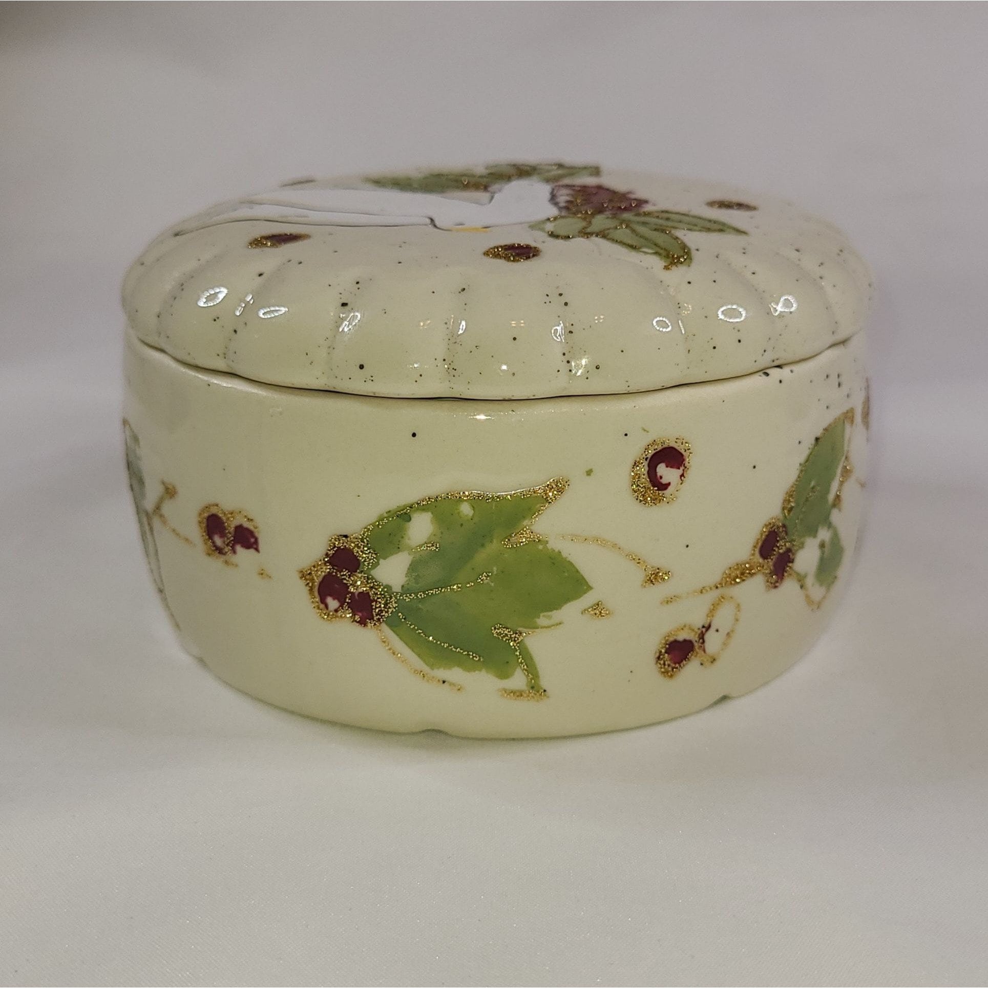 Vintage Hand Painted Dove Ceramic Trinket Box with Lid