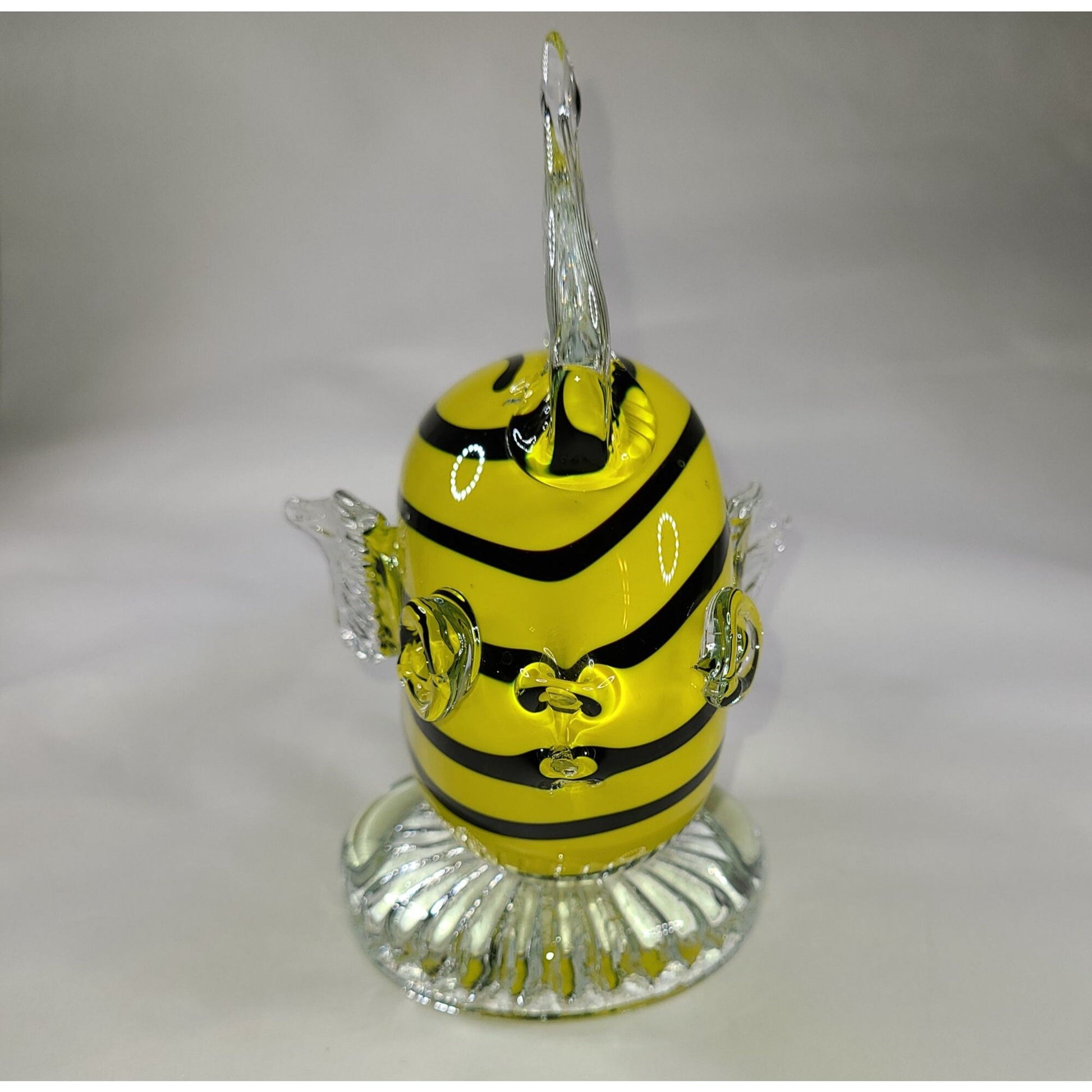 Hand Blown Art Glass Fish Figurine Yellow and Black Striped