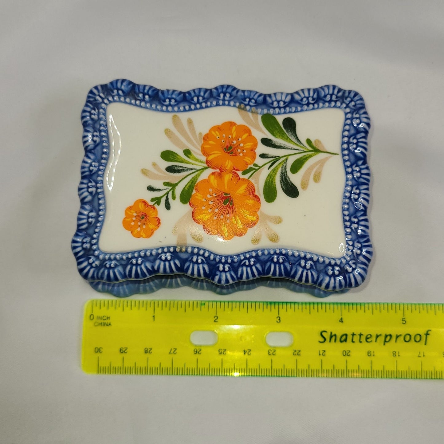 Vintage 1980 Gator Mold Inc Floral Trinket Box With Lid