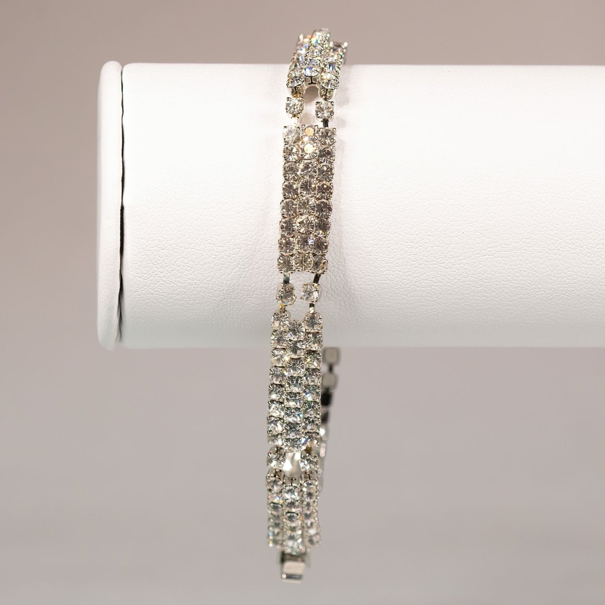 Vintage Rhinestone Prong Set Bracelet Silver Tone
