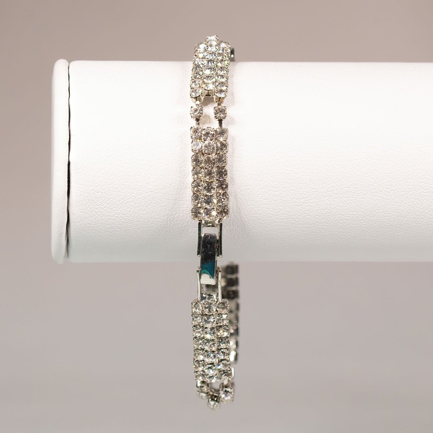 Vintage Rhinestone Prong Set Bracelet Silver Tone