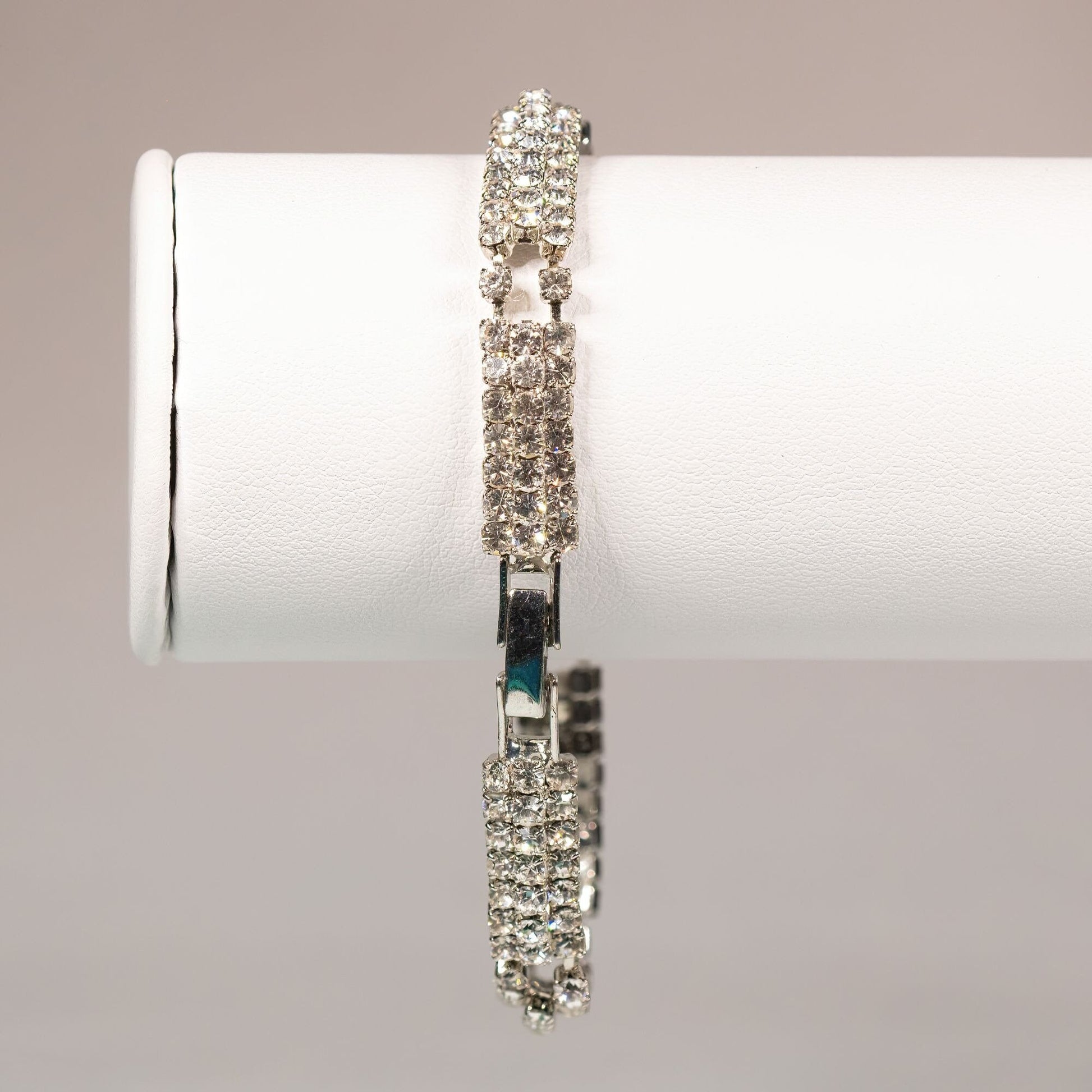 Vintage Rhinestone Prong Set Bracelet Silver Tone
