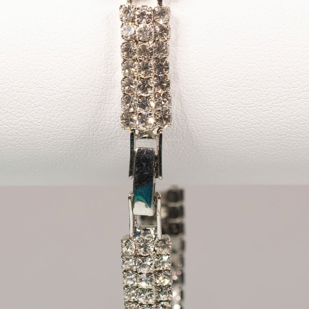 Vintage Rhinestone Prong Set Bracelet Silver Tone