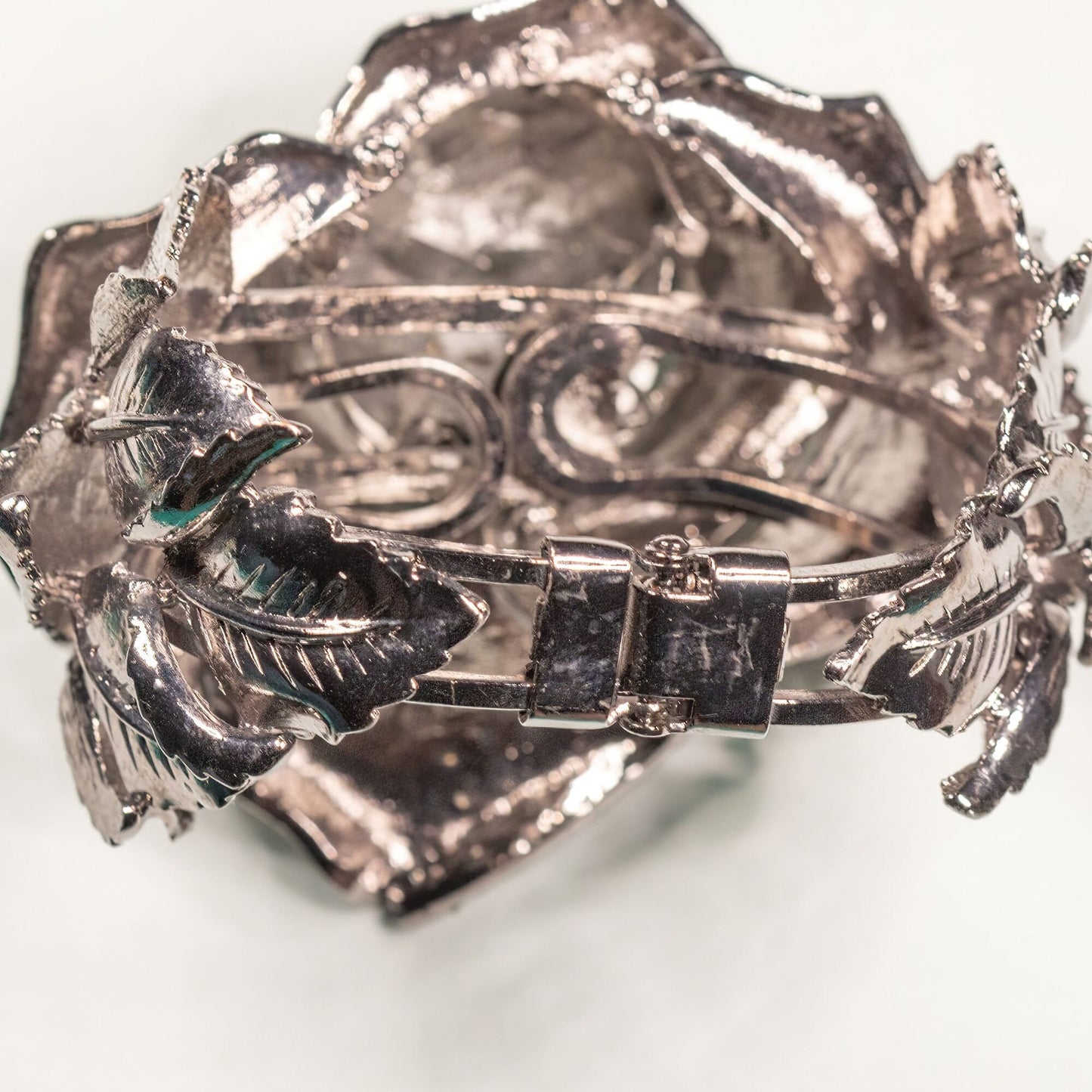 Oversized Chunky Rhinestone Rose Hinged Bangle Bracelet