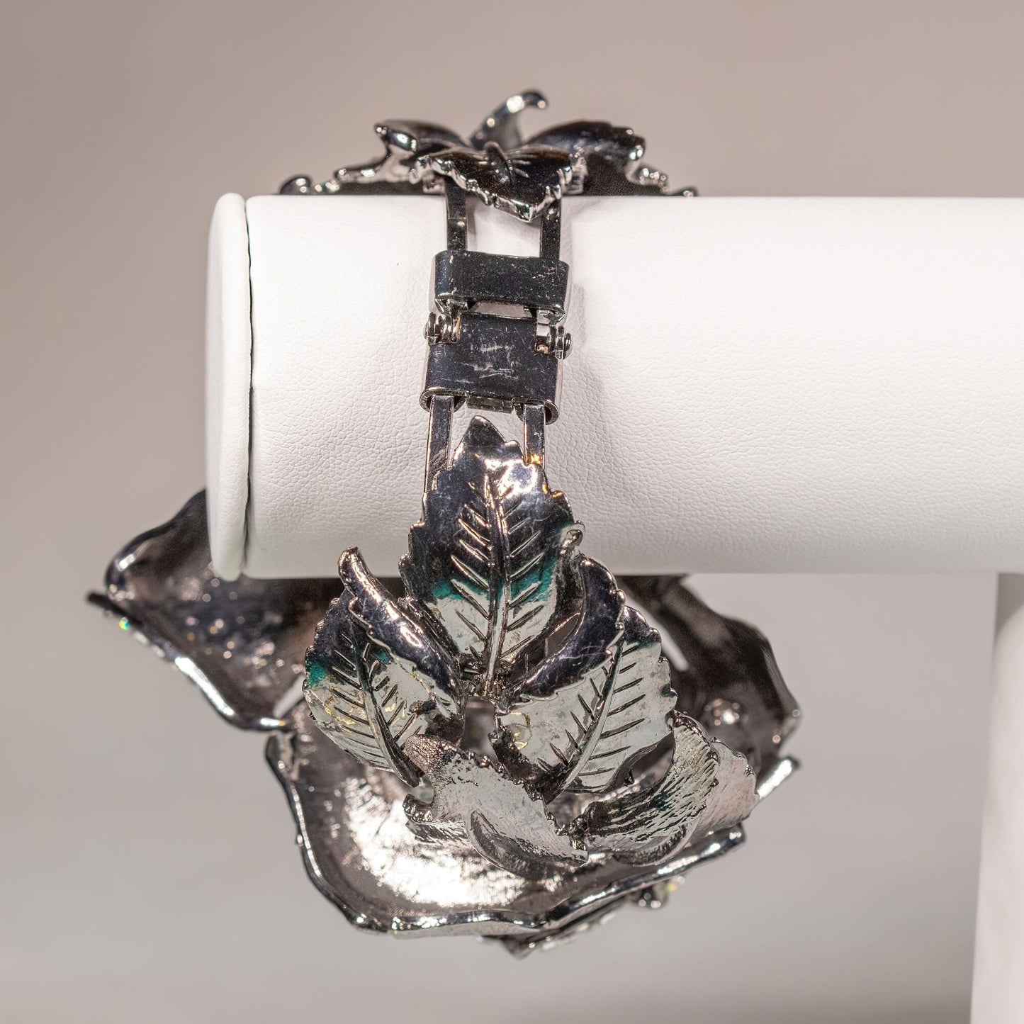 Oversized Chunky Rhinestone Rose Hinged Bangle Bracelet