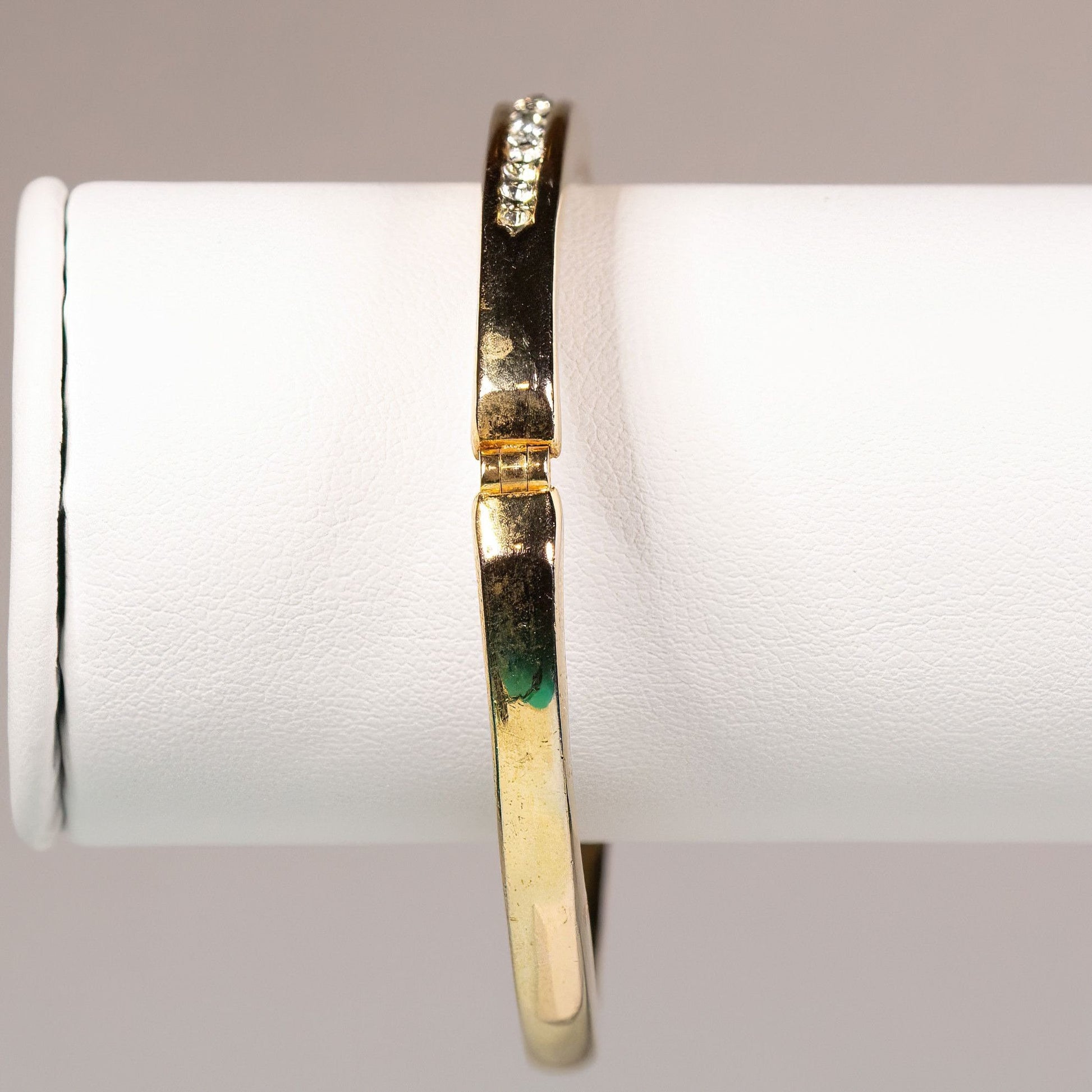 Vintage Rhinestone Hinged Gold Tone Bracelet