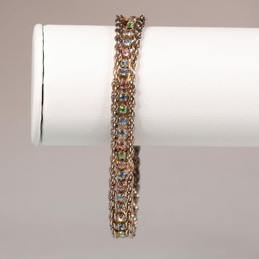 Vintage Pastel Rhinestone Chain Bracelet