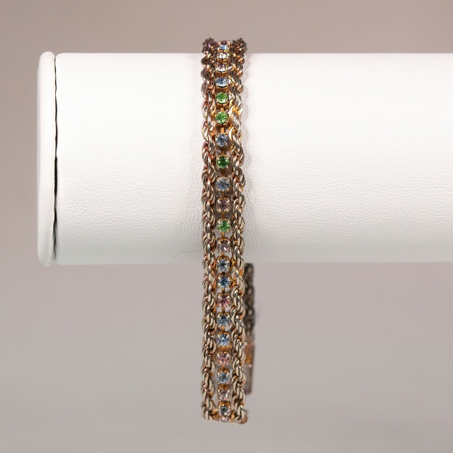 Vintage Pastel Rhinestone Chain Bracelet