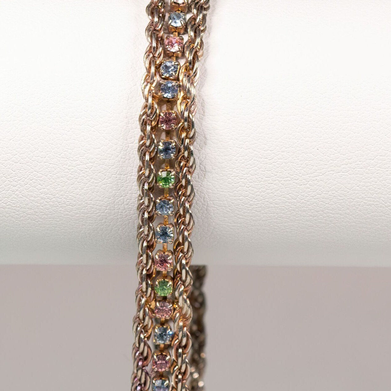 Vintage Pastel Rhinestone Chain Bracelet