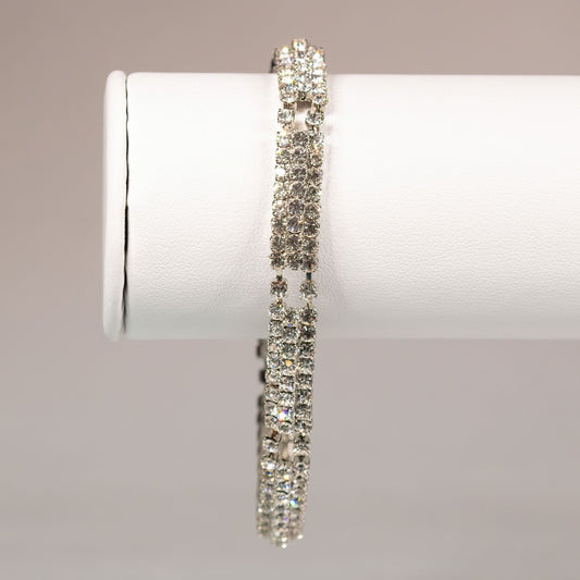 Vintage Rhinestone Prong Set Bracelet Silver Tone