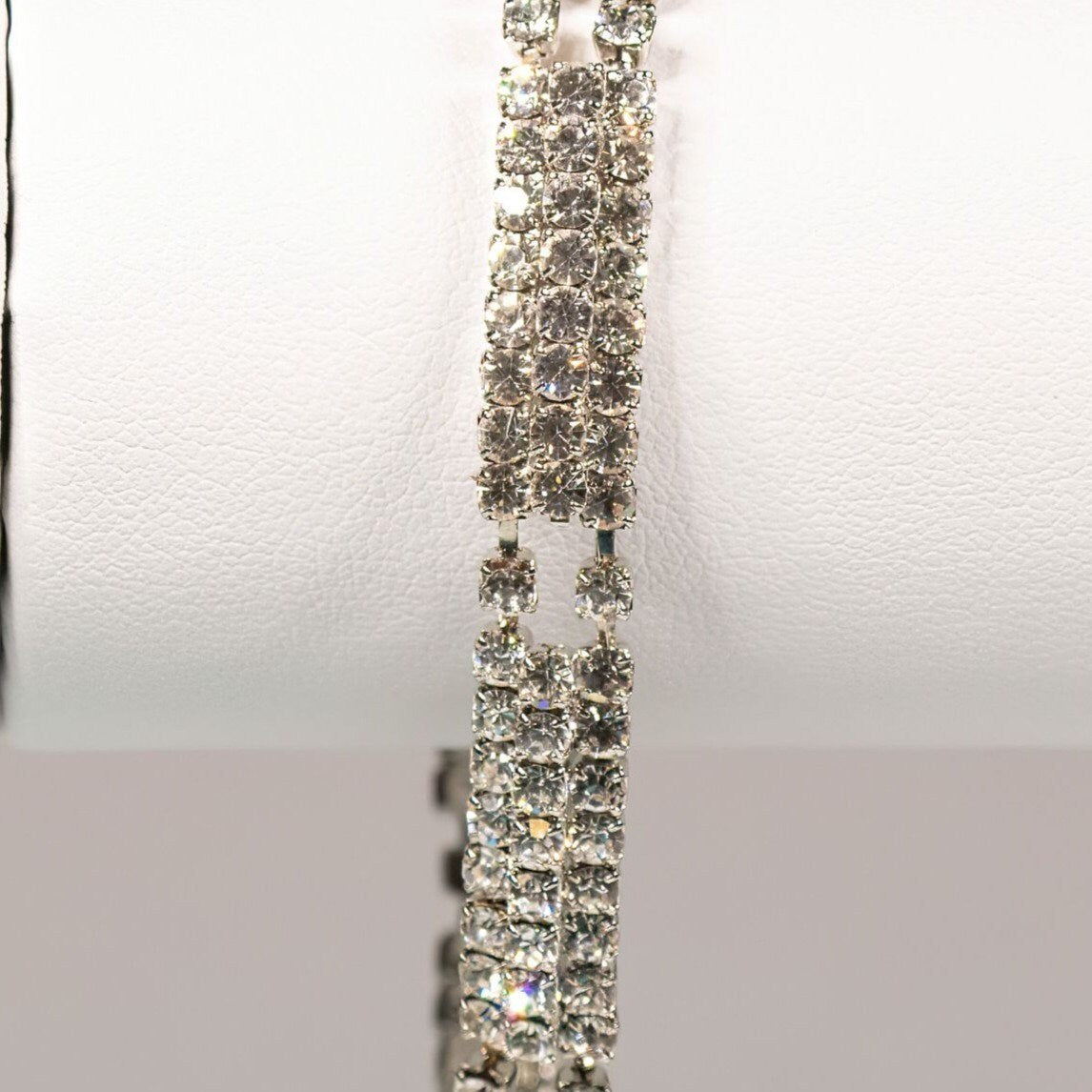 Vintage Rhinestone Prong Set Bracelet Silver Tone