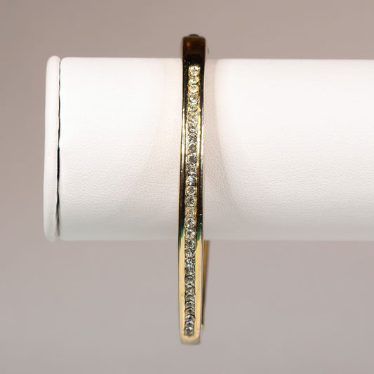 Vintage Rhinestone Hinged Gold Tone Bracelet