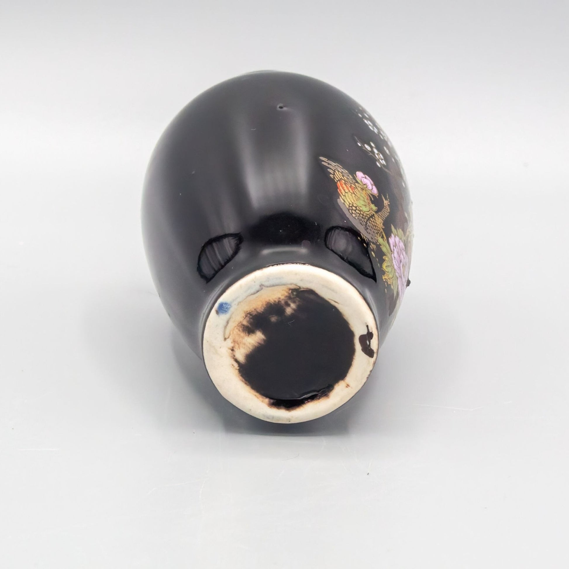 Black and Gold Pheasant Ceramic Miniature Vase Japan 4"