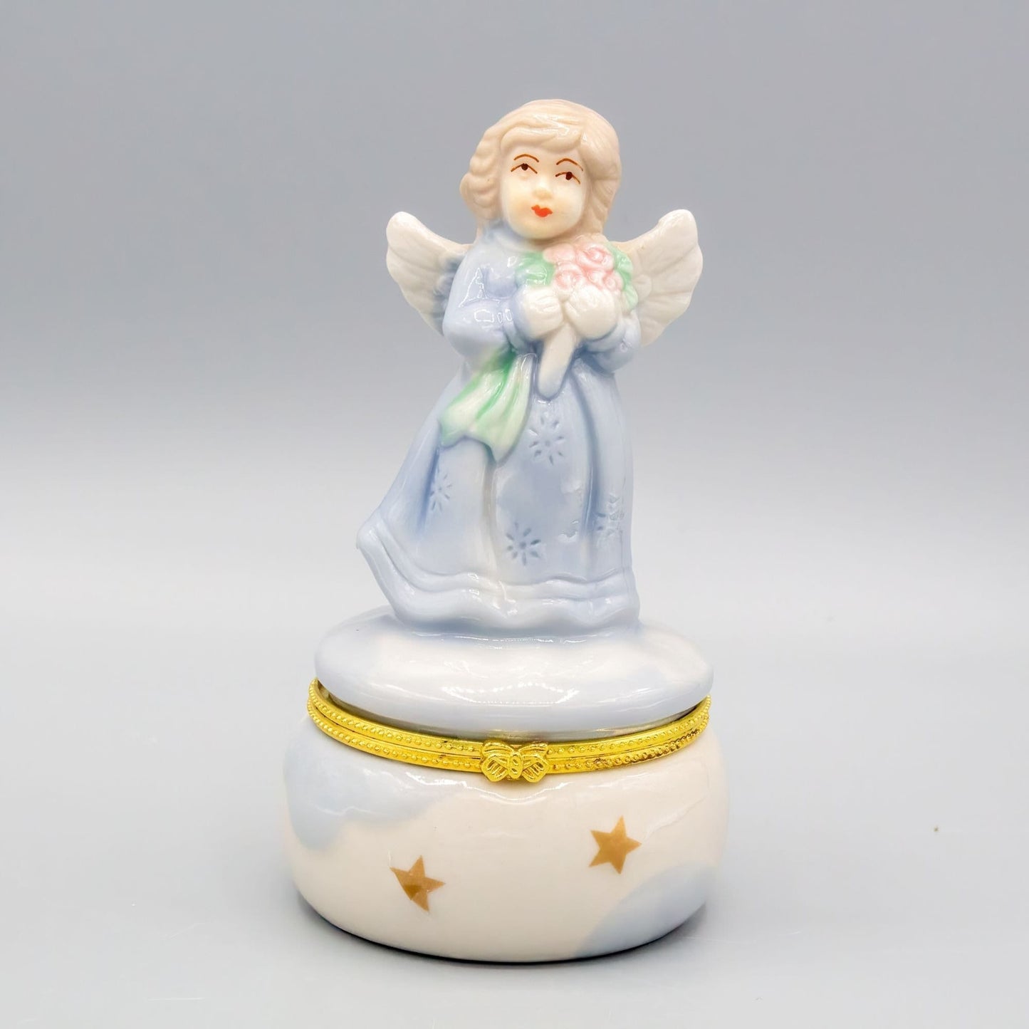 Vintage Angel Hinged Trinket Box Ceramic