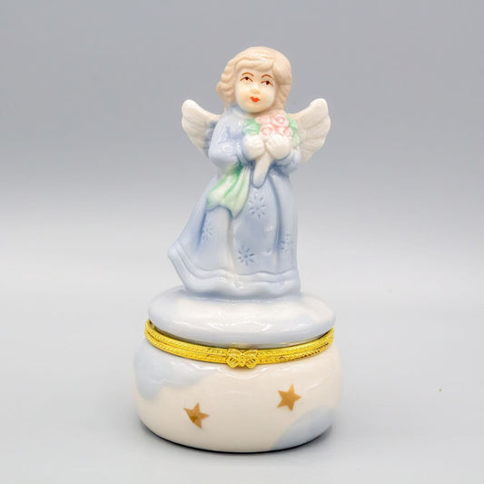 Vintage Angel Hinged Trinket Box Ceramic