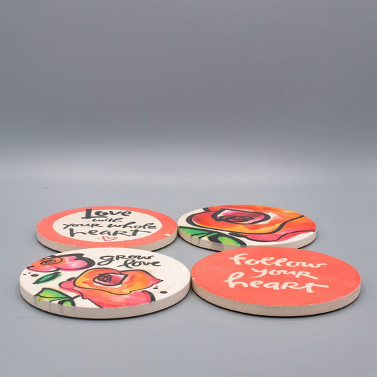 Kathy Davis 2014 Rose Follow Your Heart Ceramic and Cork Coasters Collection