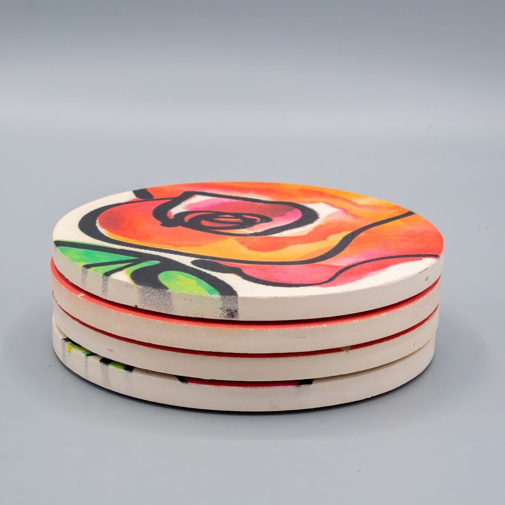 Kathy Davis 2014 Rose Follow Your Heart Ceramic and Cork Coasters Collection