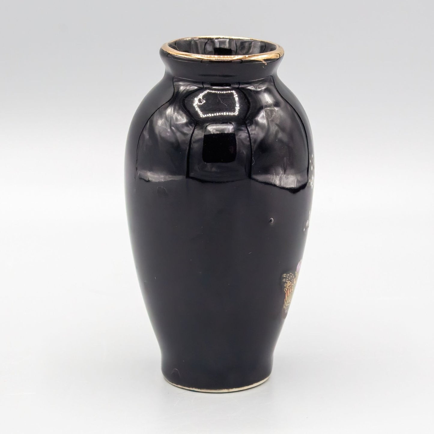 Black and Gold Pheasant Ceramic Miniature Vase Japan 4"