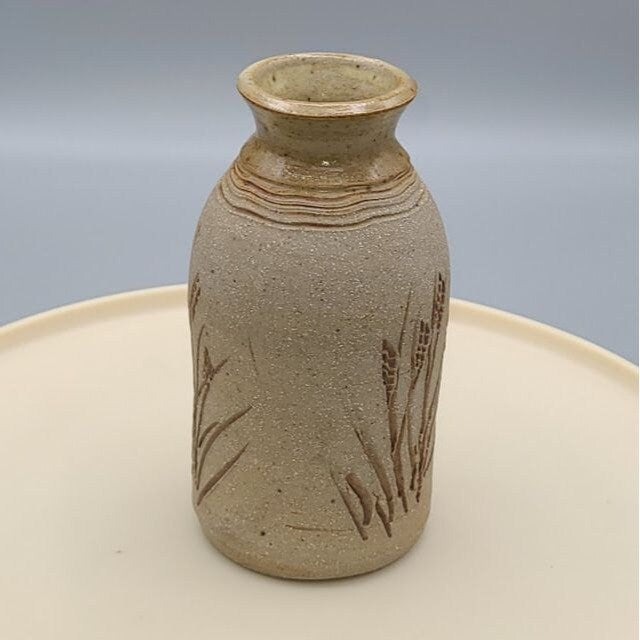 Vintage Handmade Art Pottery Stoneware Milk Bottle Floral Vase
