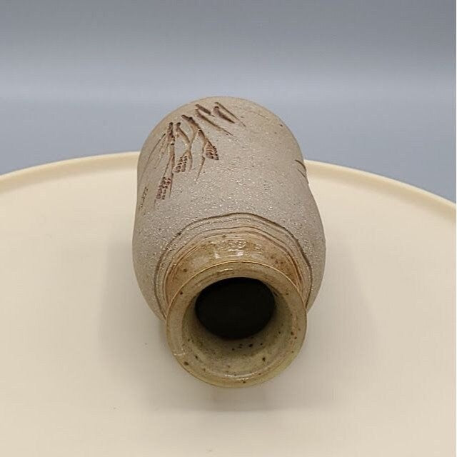 Vintage Handmade Art Pottery Stoneware Milk Bottle Floral Vase