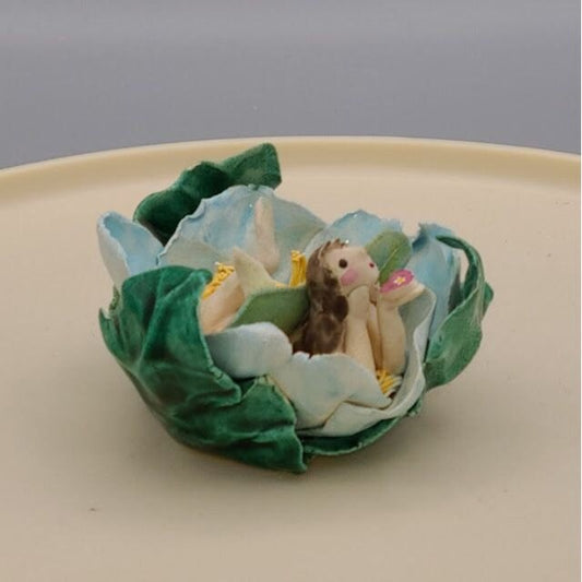 Artist Crafted Fairy in Flower Figurine Signed