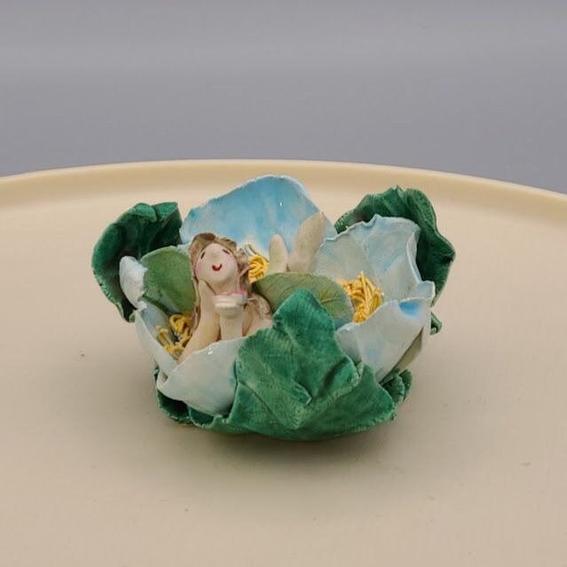 Artist Crafted Fairy in Flower Figurine Signed