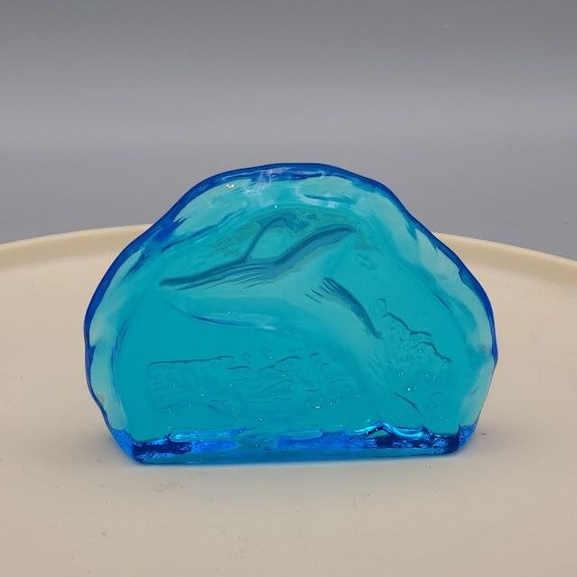 Blue Glass Breeching Whale Paperweight
