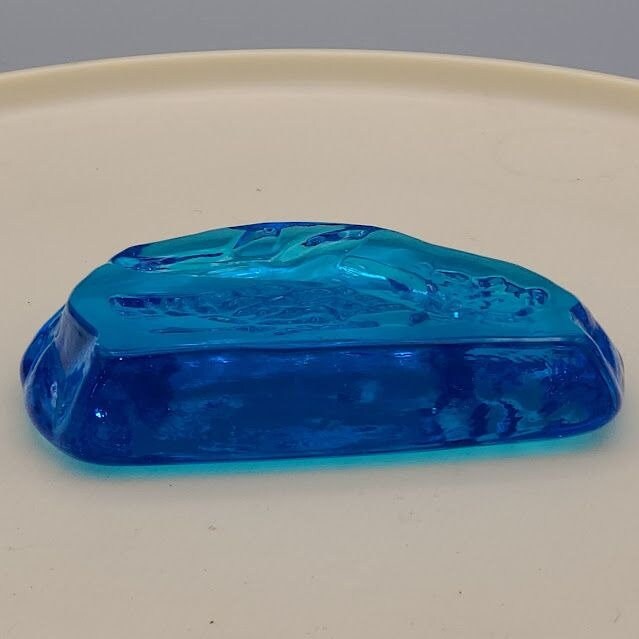 Blue Glass Breeching Whale Paperweight