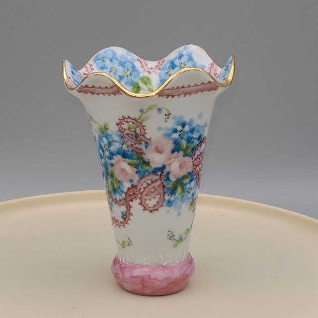 Porcelain Vase Hand Painted Signed By artist Floral with Gold Trim