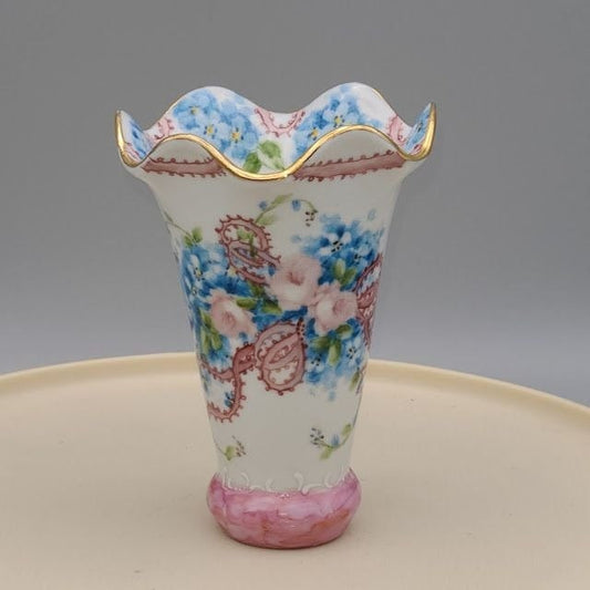 Porcelain Vase Hand Painted Signed By artist Floral with Gold Trim
