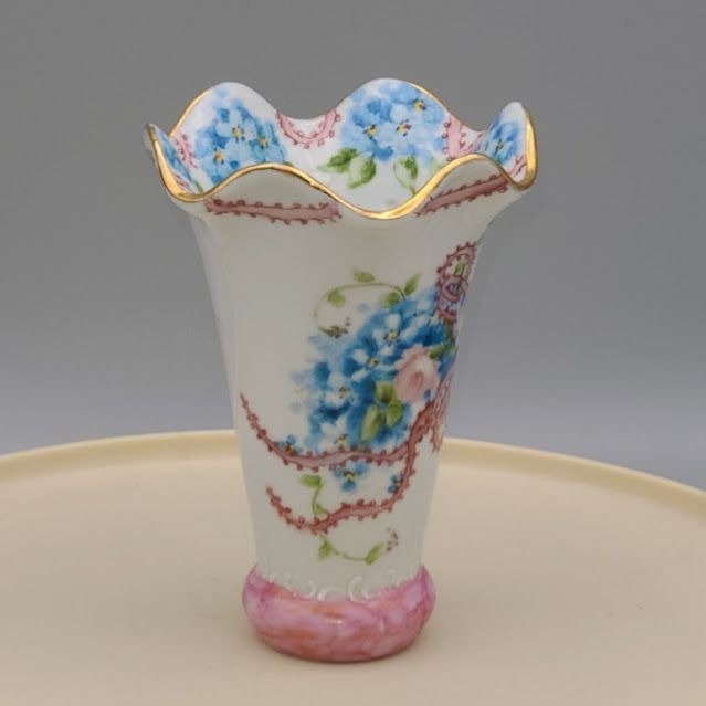 Porcelain Vase Hand Painted Signed By artist Floral with Gold Trim